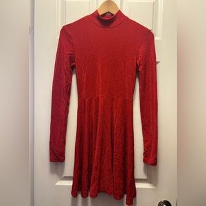 Glitter red long sleeve mock neck pullover dress
